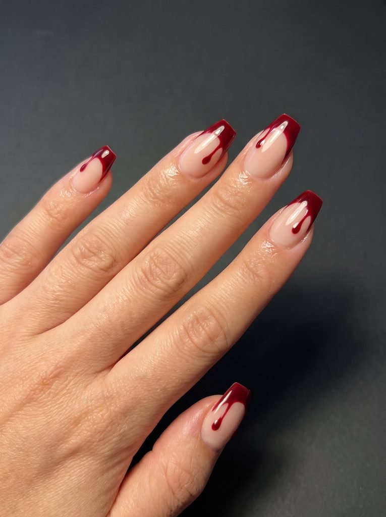 Red Blood Drip Coffin French Tips