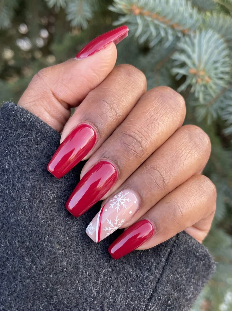 Red Christmas Acrylic Coffin Nails