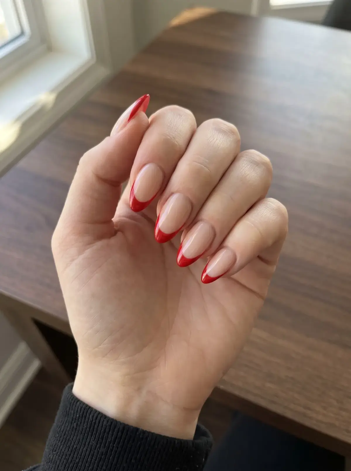 Red French Tip Almond Christmas Nails