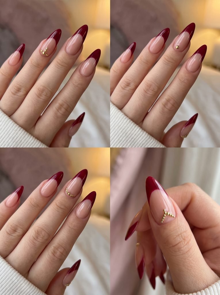 Red French Tip Stiletto Nails