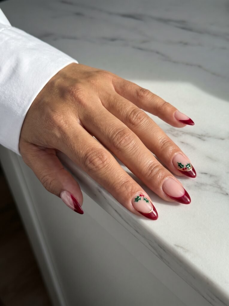 Red Gold Holly Almond Nails
