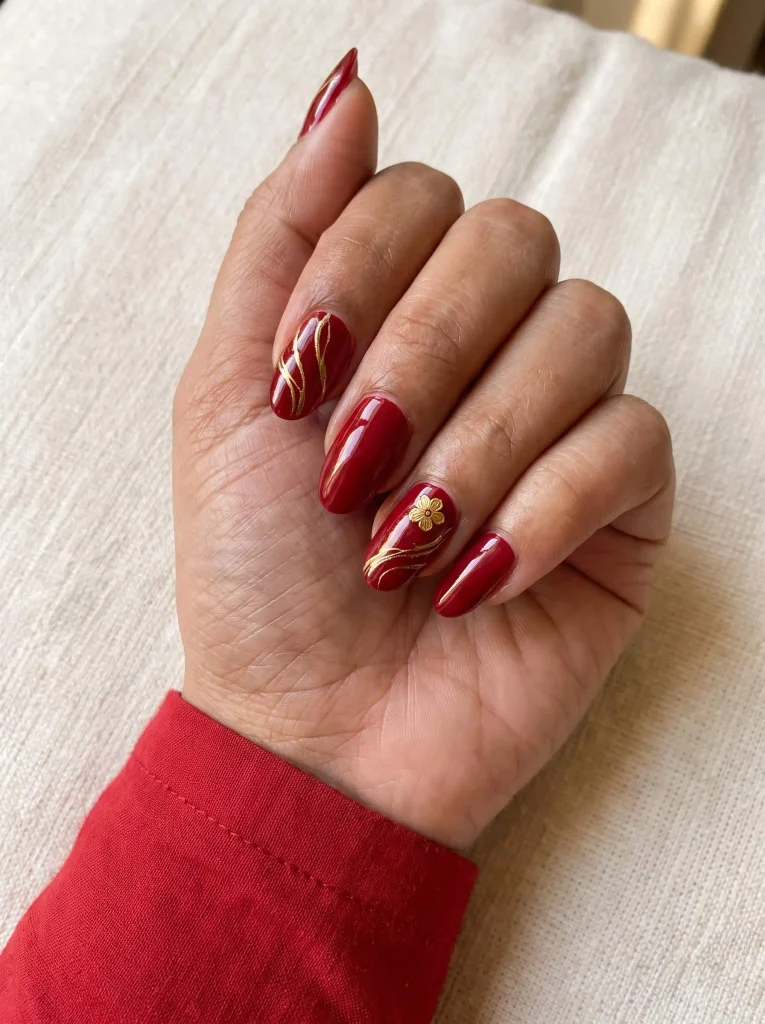 Red Gold Indian Wedding Bridal Nails