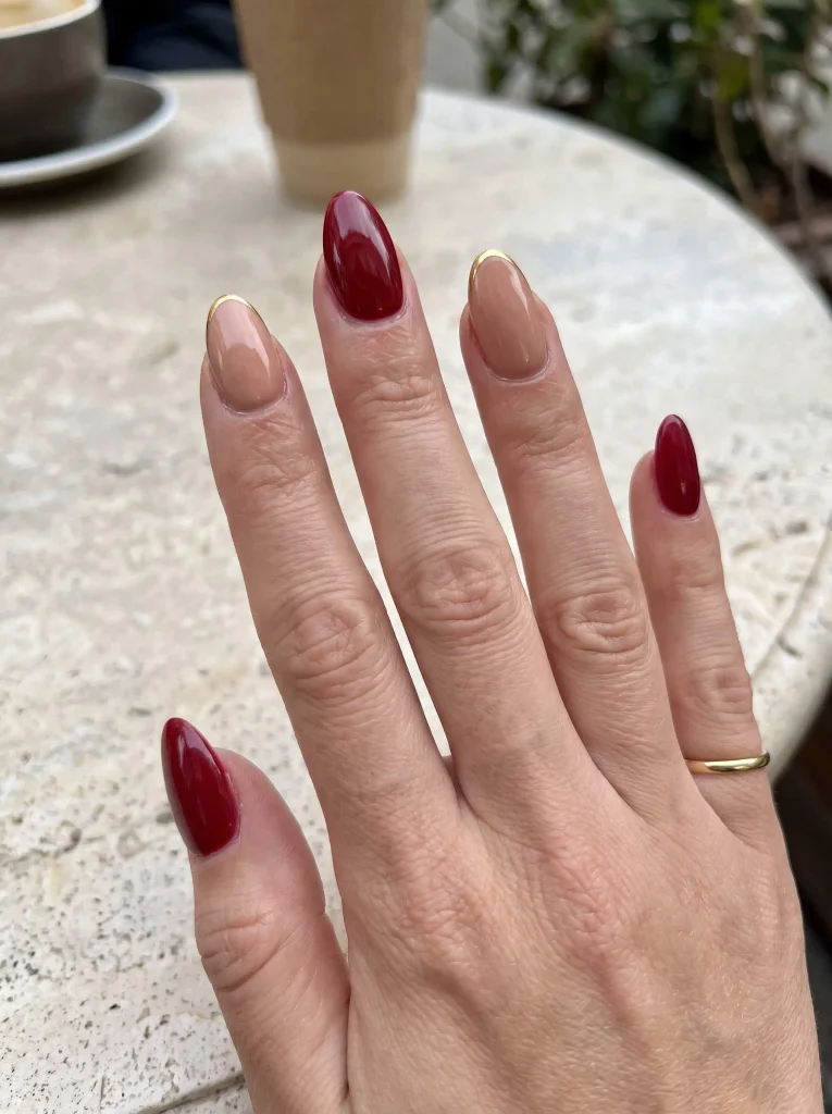 Red Gold Thanksgiving Acrylic Nails