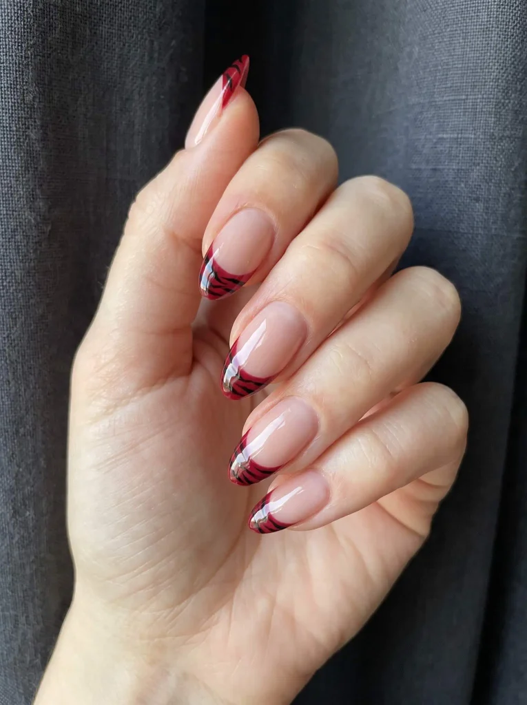 Red Zebra French Tip Nails