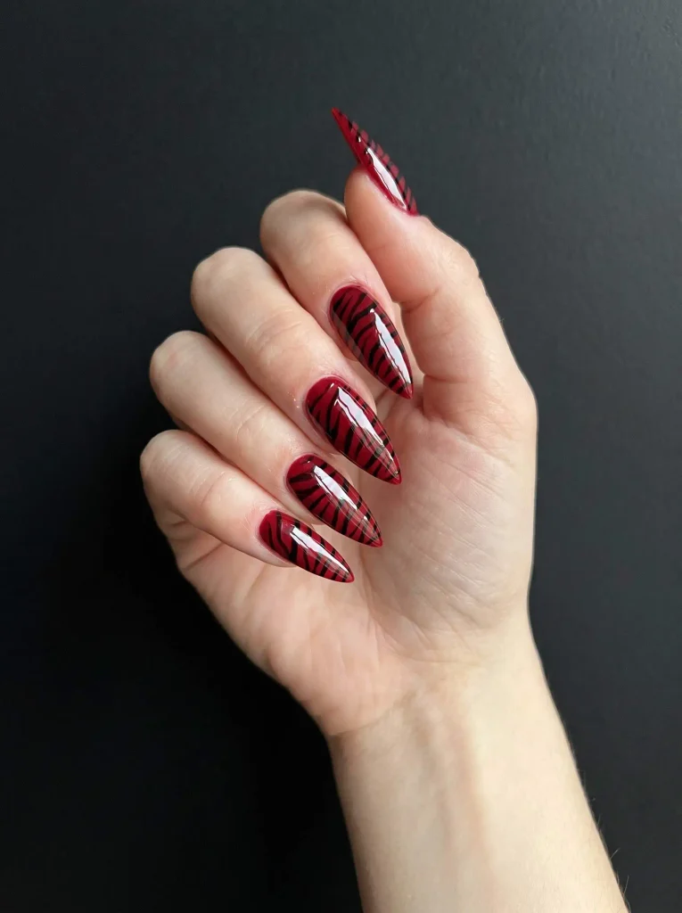 Red Zebra Stiletto Statement Nails