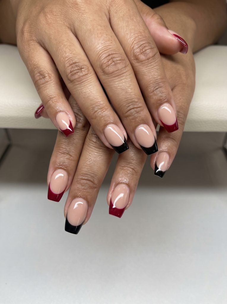 Red and Black Coffin French Tips