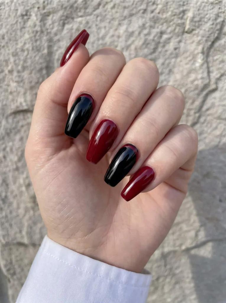 Red and Black Vampire Halloween Nails