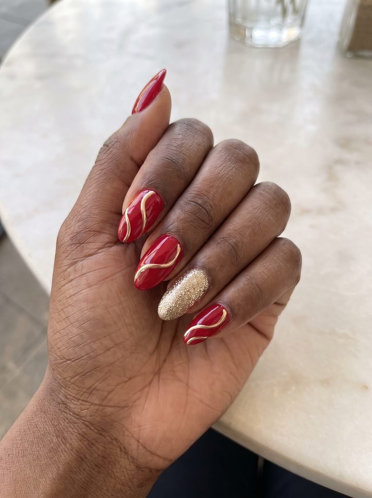 Red and Gold Birthday Nail Designs