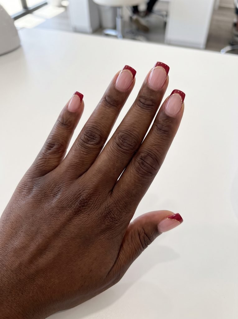 Red and Gold Christmas French Nails