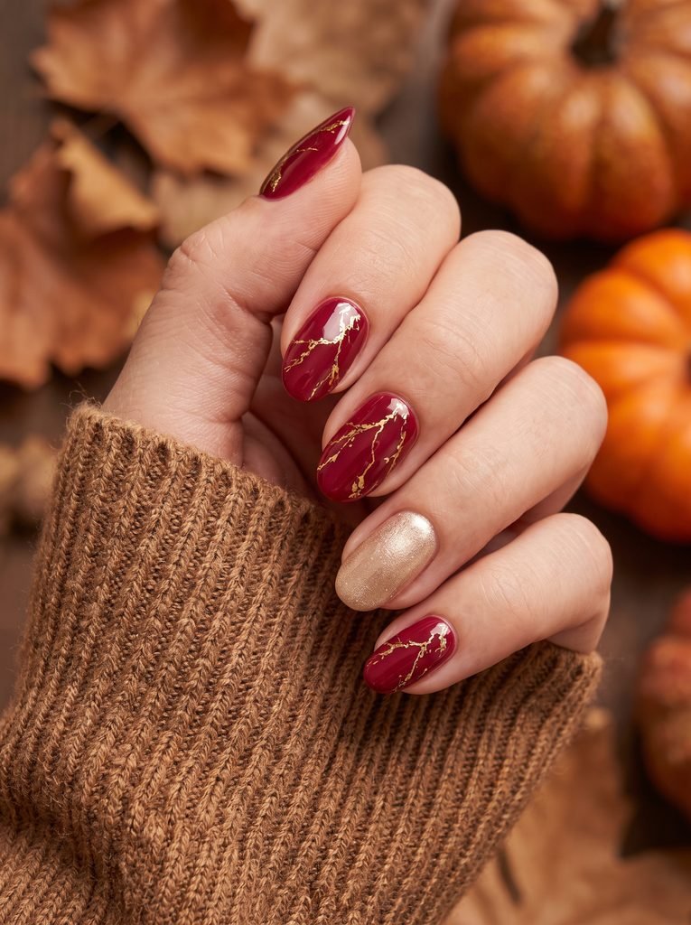 Red and Gold Fall Nail Designs