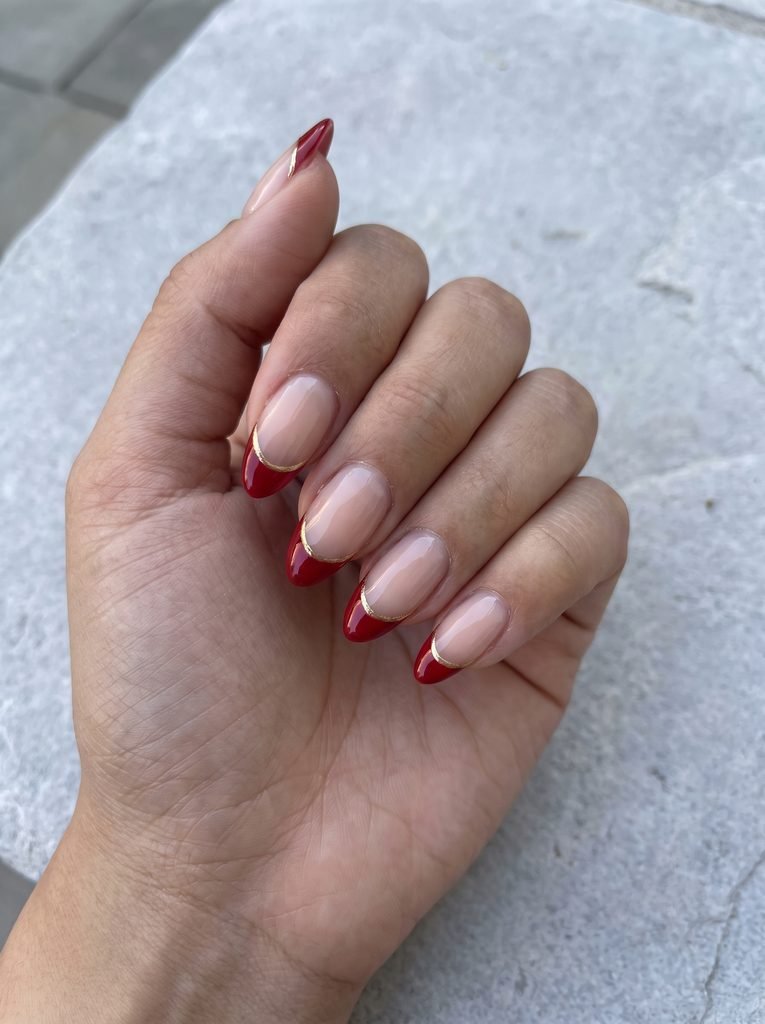 Red and Gold French Tip Nails