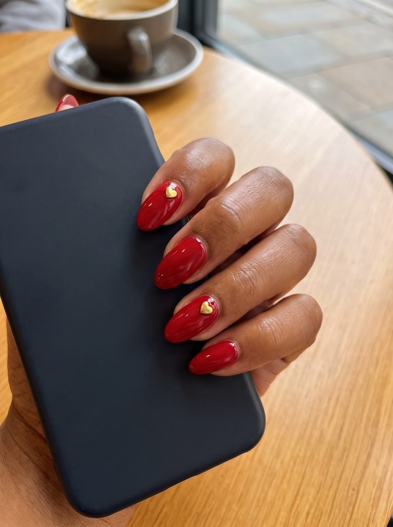 Red and Gold Heart Nail Designs