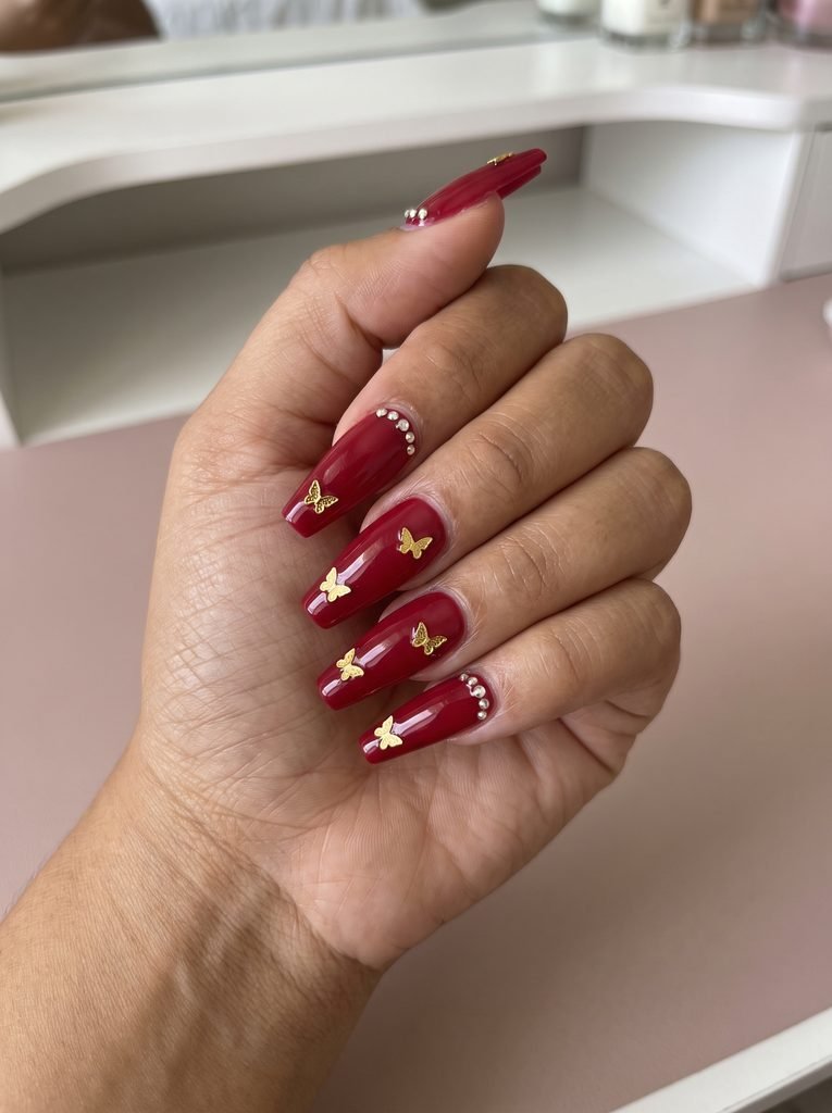 Red and Gold Quince Nail Designs