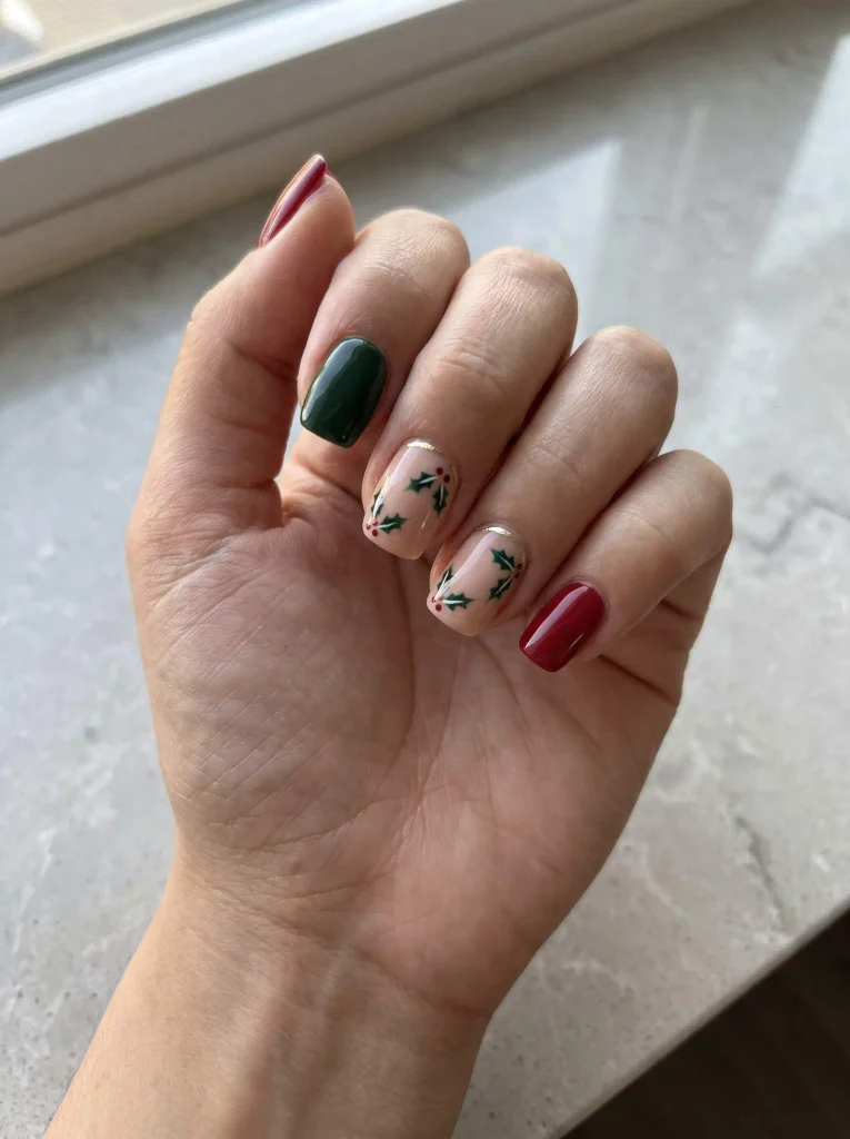 Red and Green Christmas Nail Art