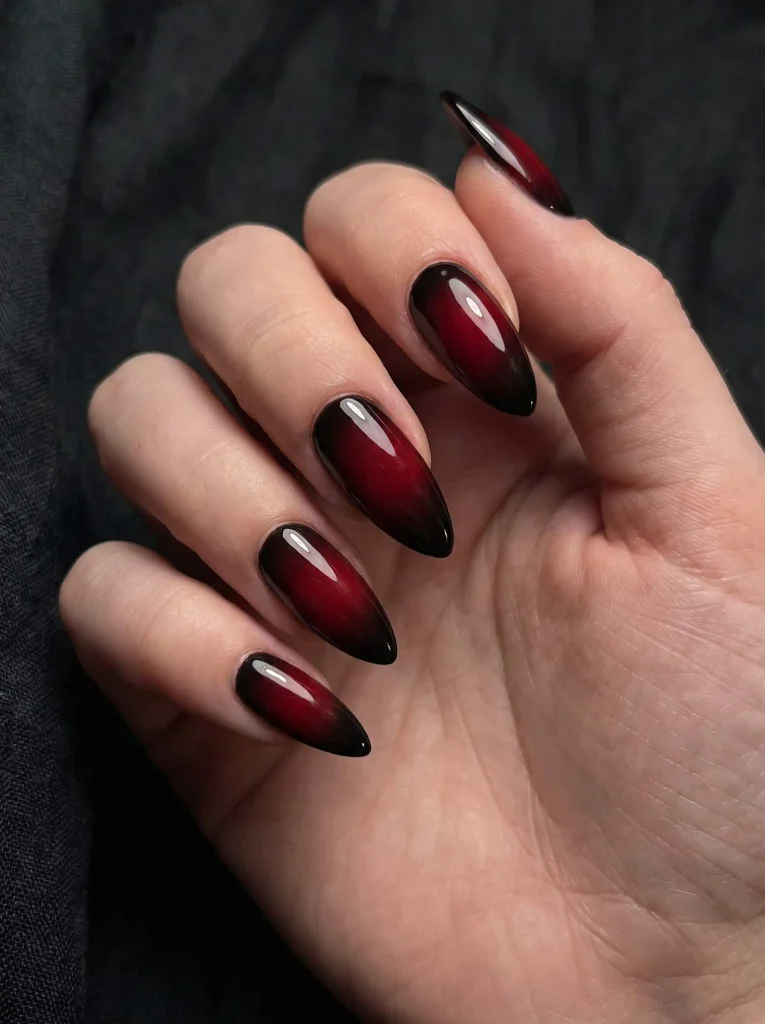 Red black vampire almond nails