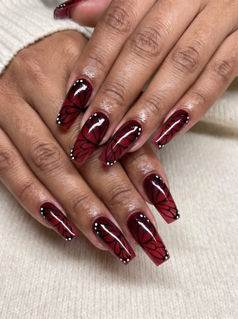 Red butterfly wing coffin nails
