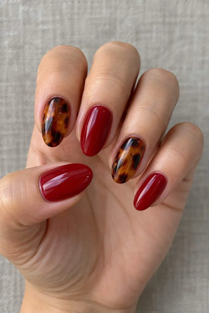 Red tortoise shell nails