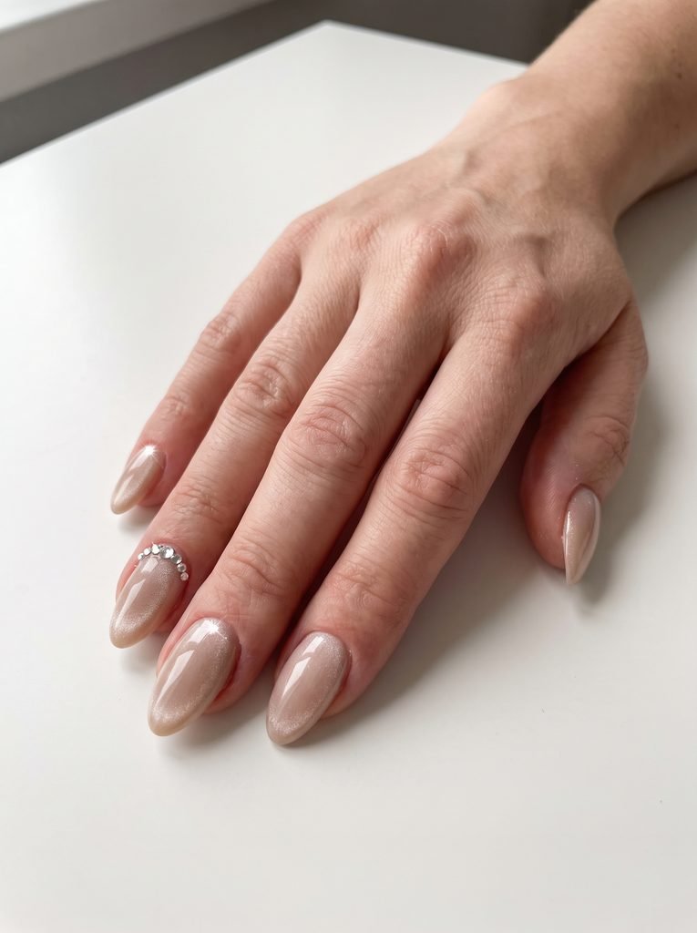 Rhinestone Cat Eye Bridal Nails