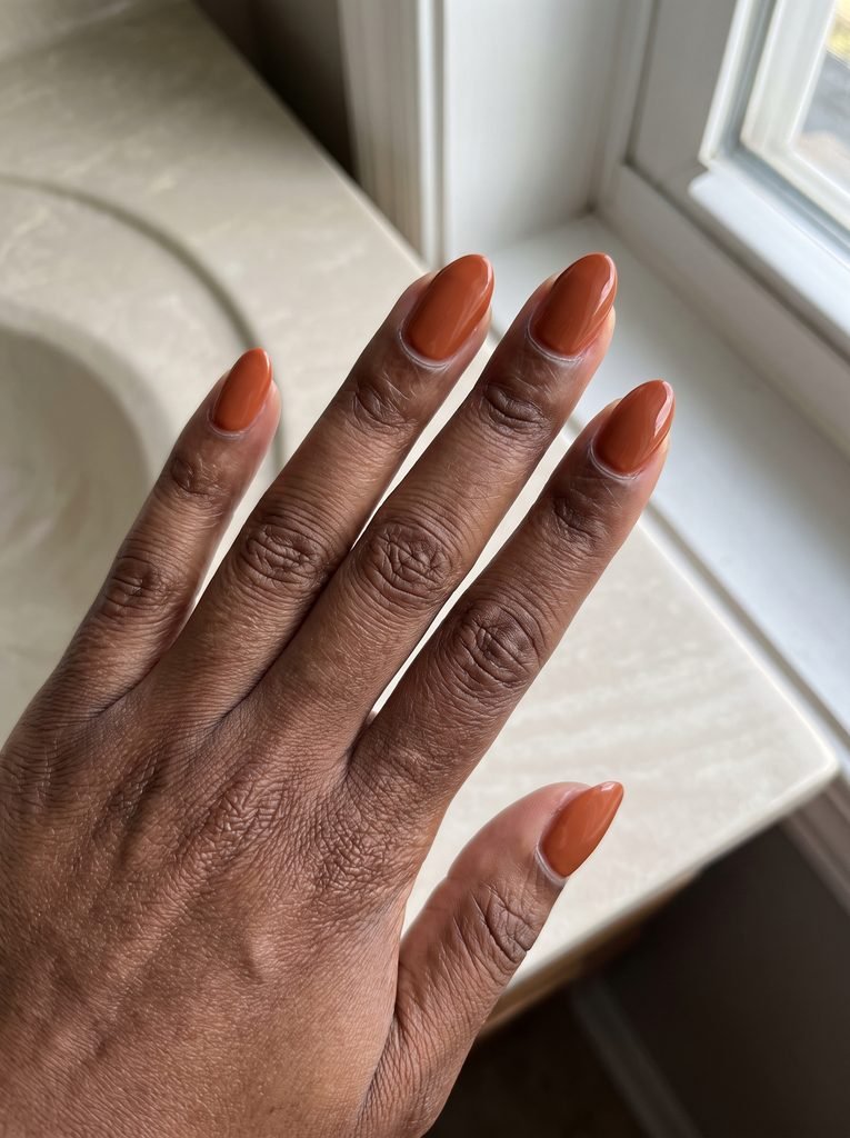 Rust Orange Very Short Almond Nails