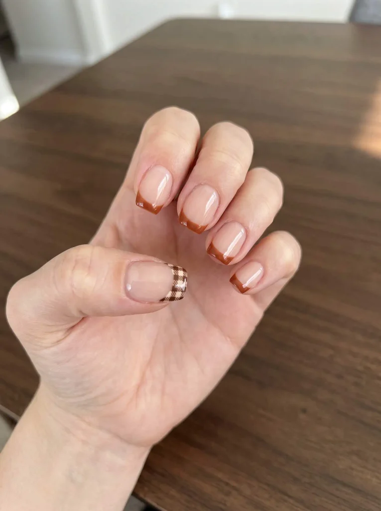Rust Plaid French Gel X Nails