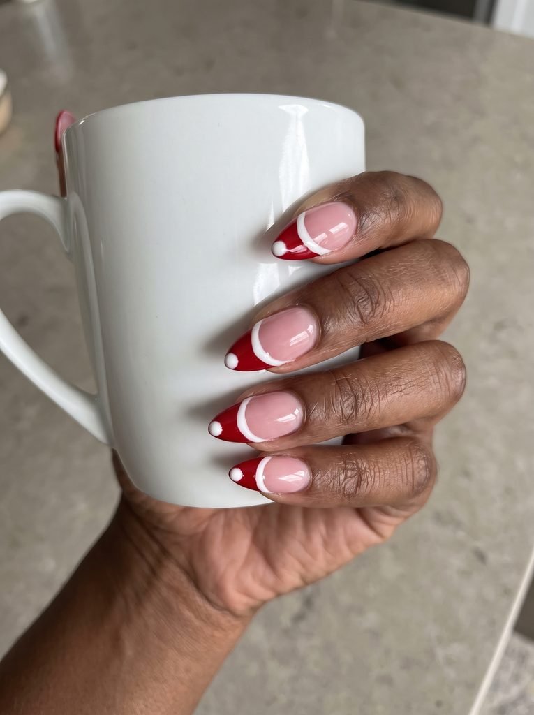 Santa Hat French Almond Nails