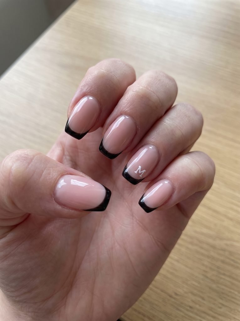 Short Acrylic French Tips With Initials