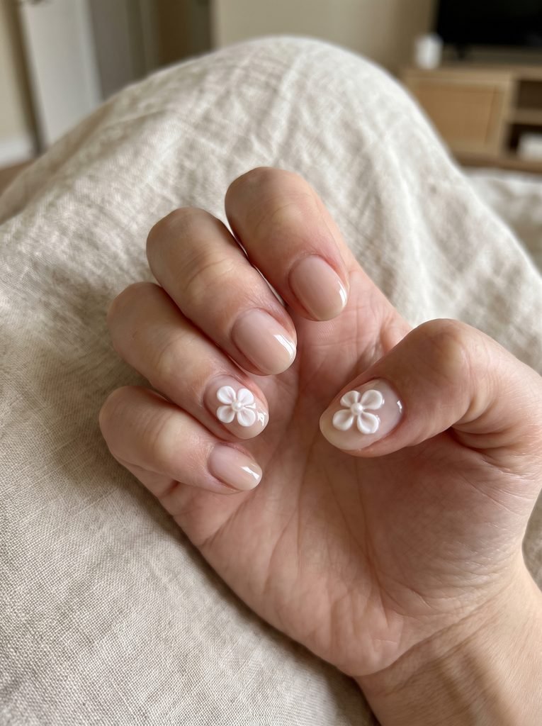 Short Acrylic Overlay 3D Flower Nails
