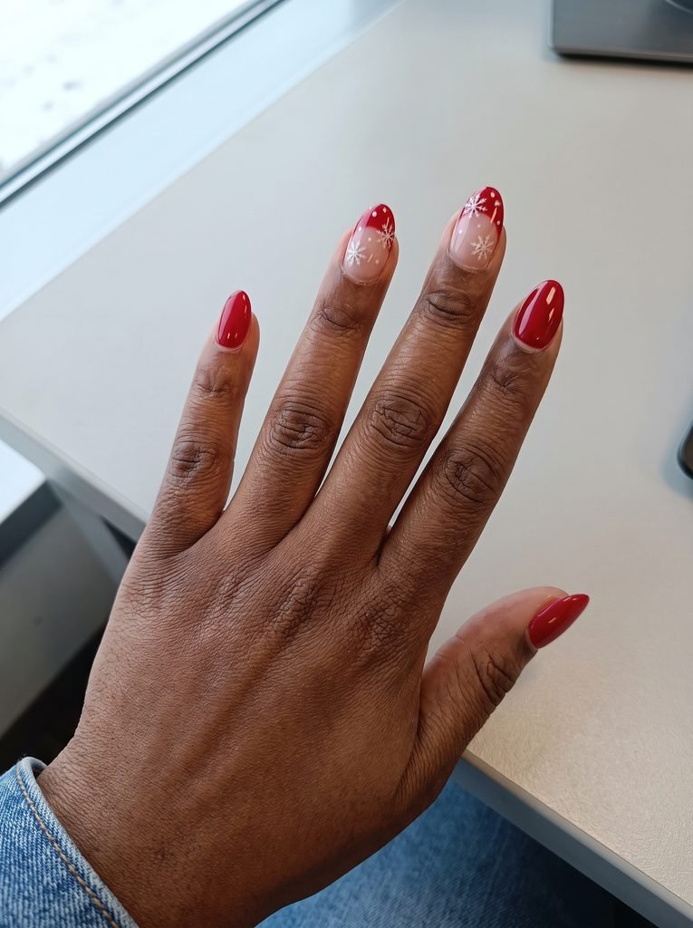 Short Almond Christmas Gel X Nails