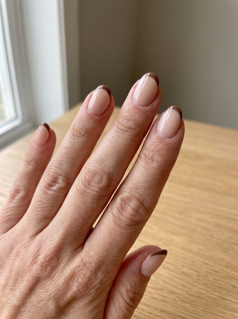 Short Brown French Tip Nails