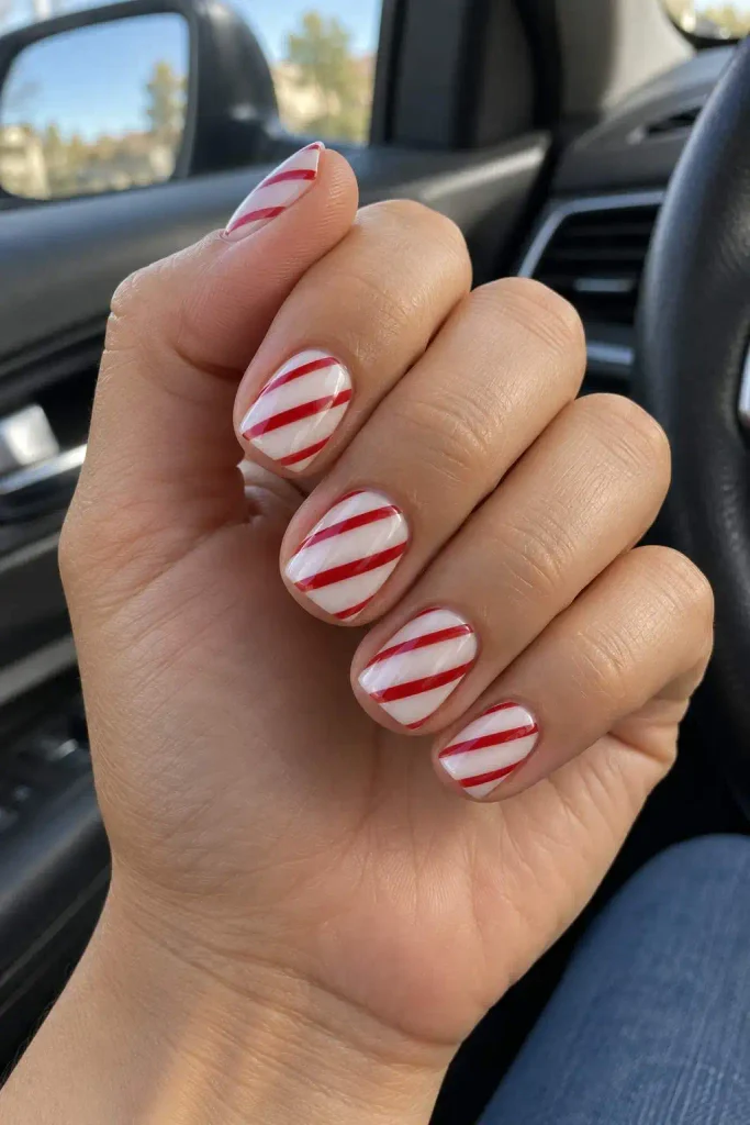 Short Candy Cane Stripe Nails