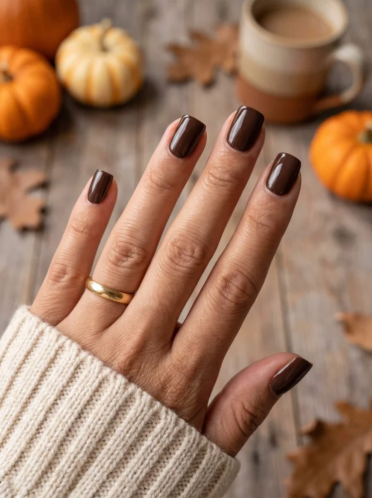 Short Chocolate Brown Thanksgiving Nails