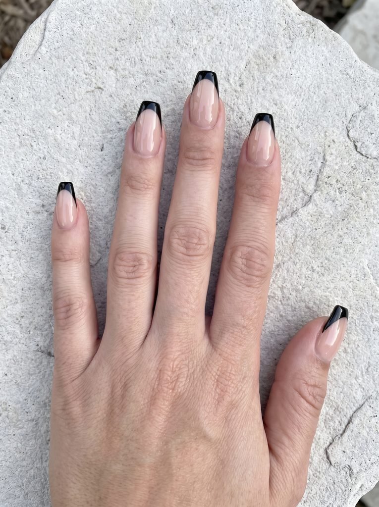 Short Coffin Acrylic French Tip Nails