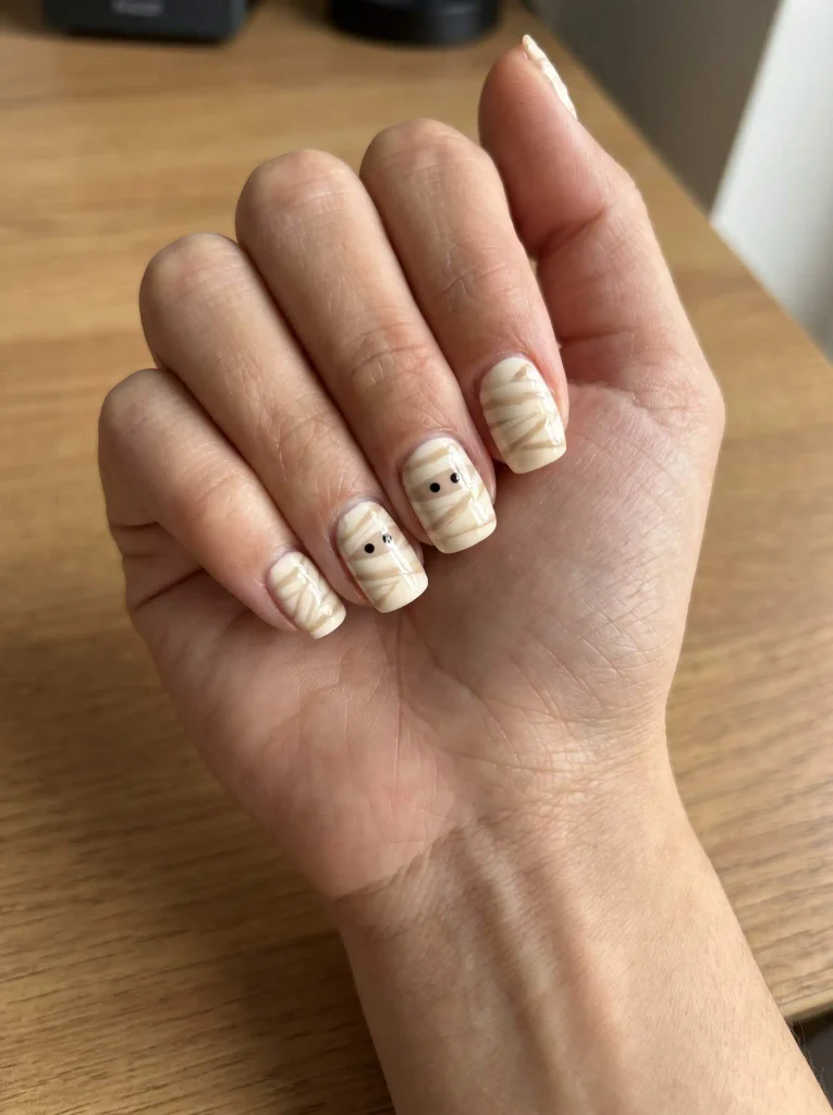 Short Mummy Wrap Halloween Nail Art