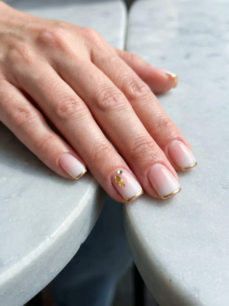 Short Square Ombre Gold Bridal Nails