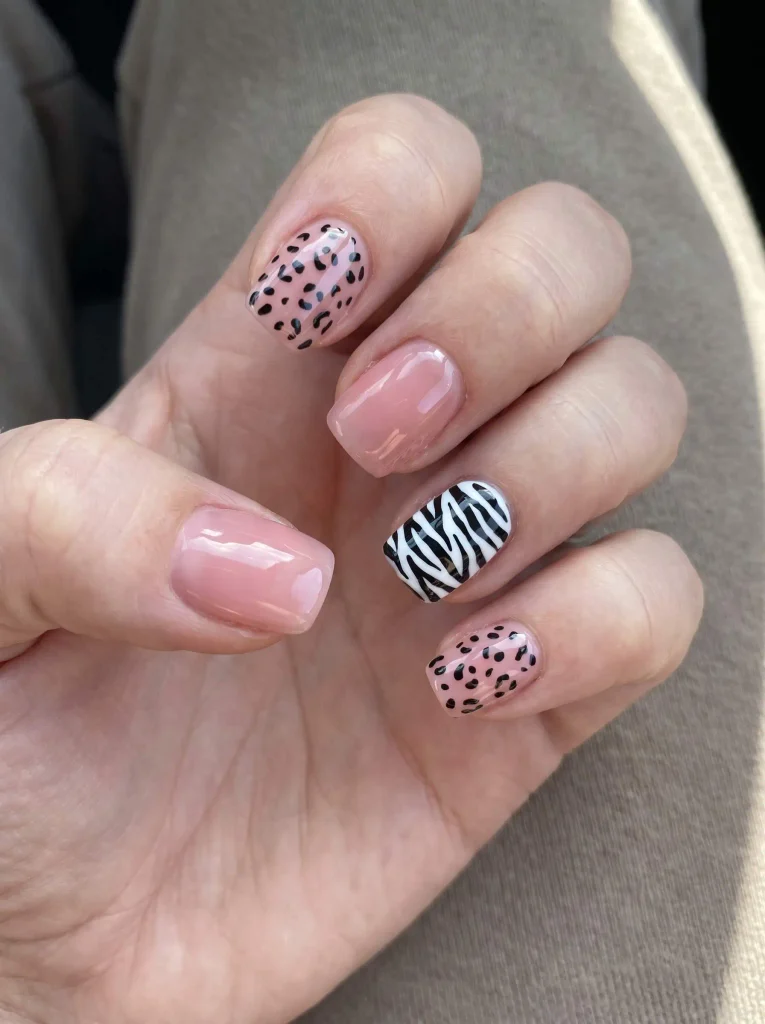 Short Y2K Zebra Cheetah Nails