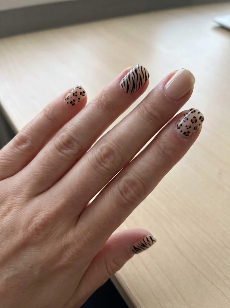Short Zebra and Cheetah Print Nails