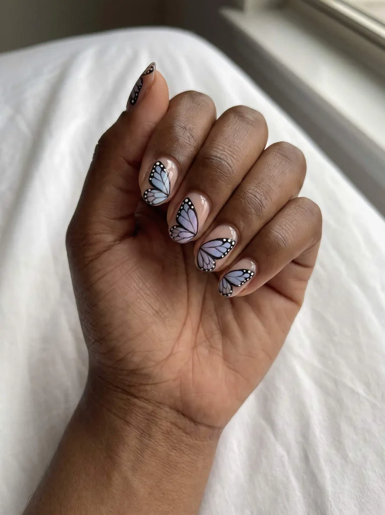 Short butterfly wing nail art