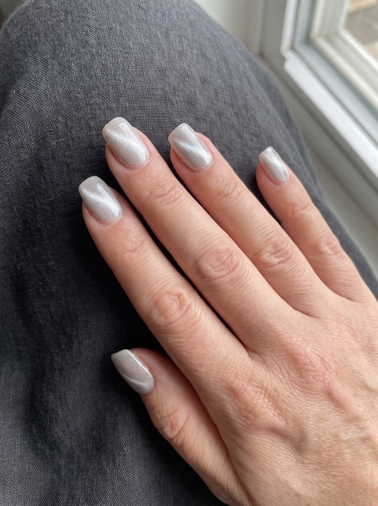 Silver Cat Eye Wedding Nails