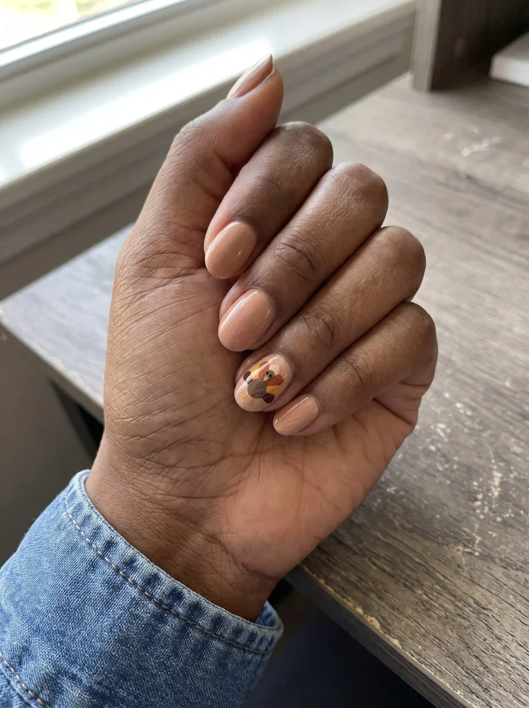 Simple Nude Turkey Thanksgiving Accent Nails