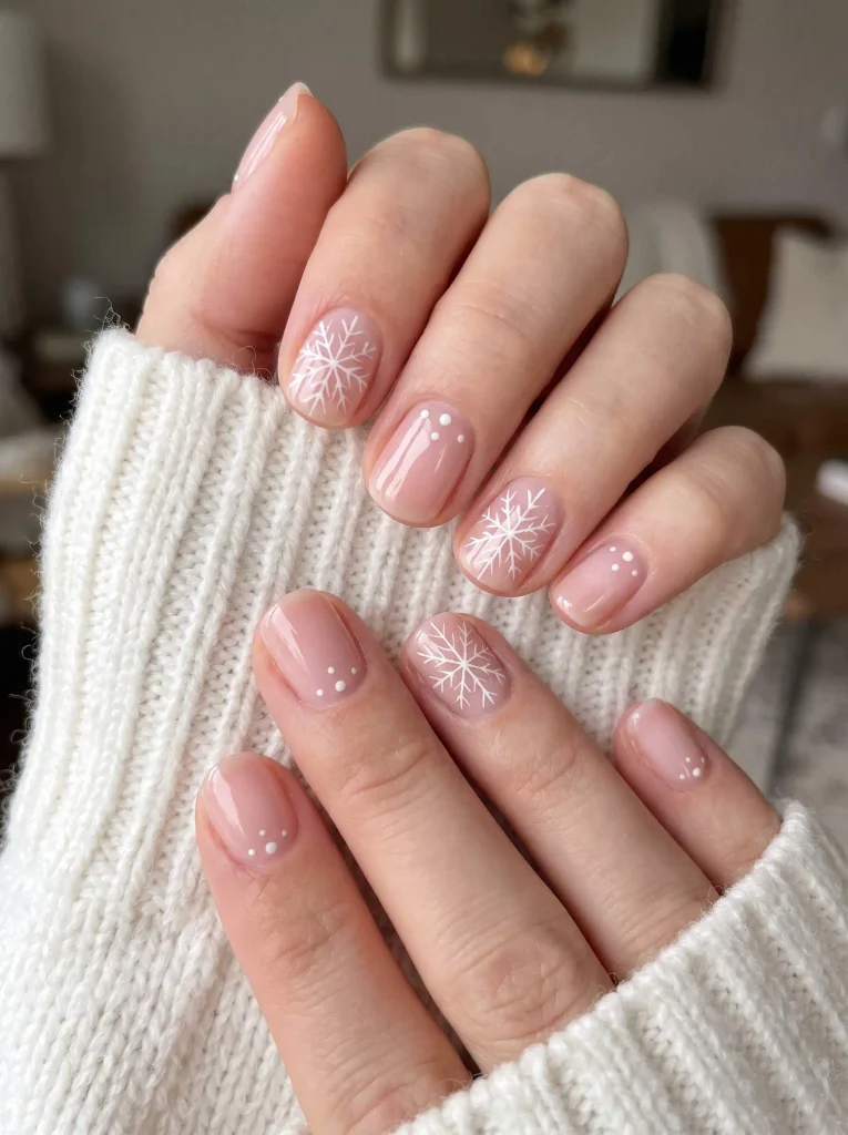 Simple White Snowflake Nails for Short Nails