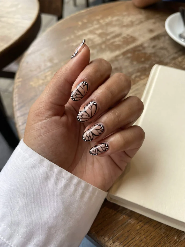 Simple black butterfly wing nails