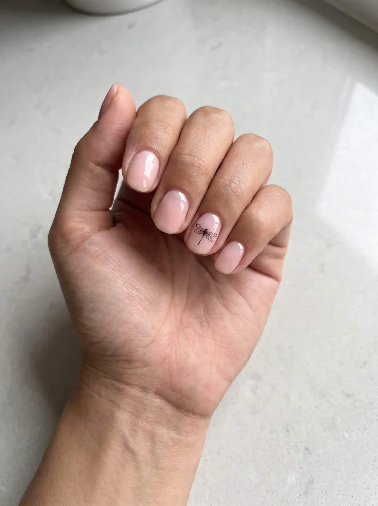 Simple black dragonfly short nails