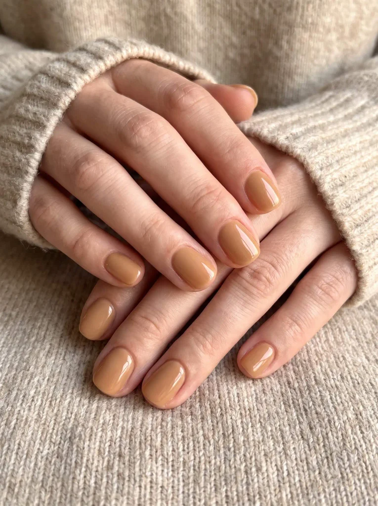 Simple caramel dip powder nails