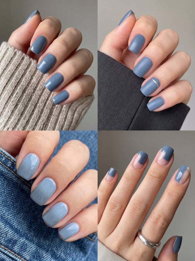 Smoky Denim Blue September Nails