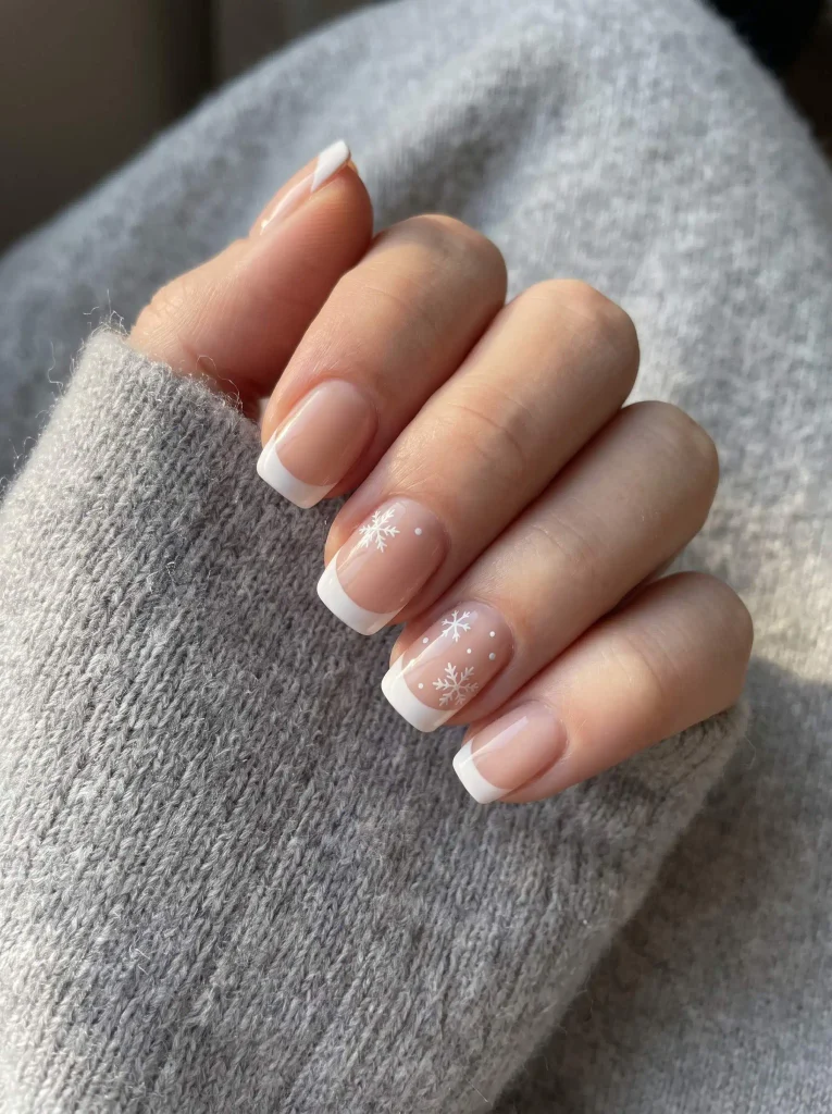 Snowflake French Tip Nails on Short Squares