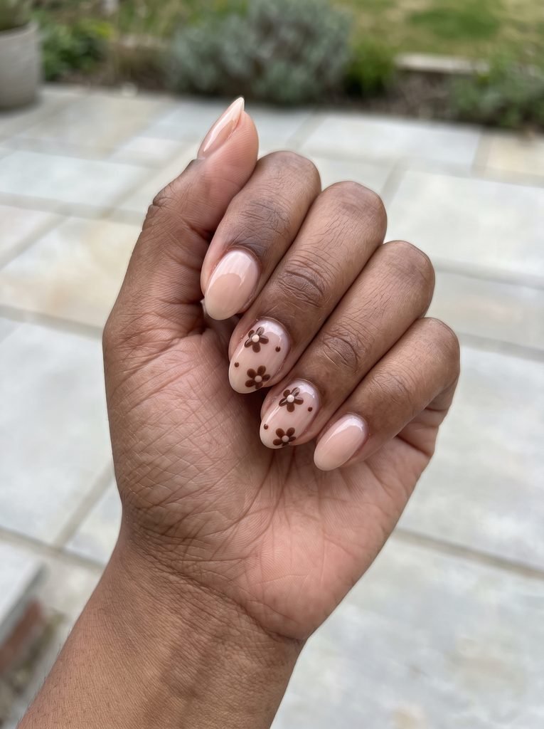 Soft Brown Floral Natural Nails