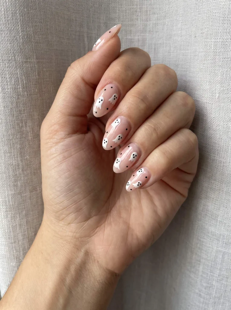 Soft Pink Ghost Halloween Nail Art