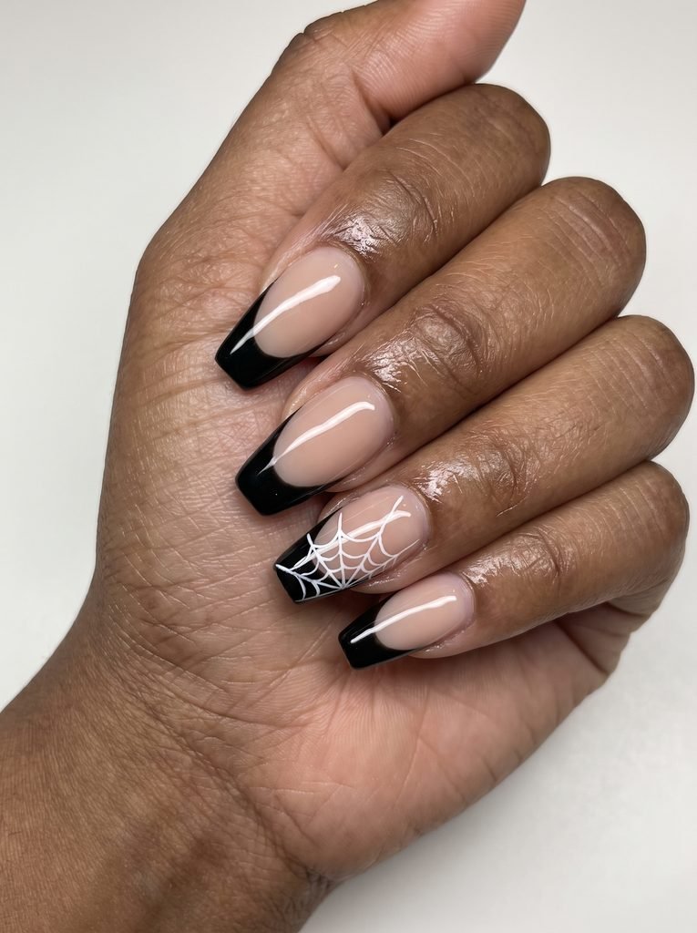 Spider Web Black French Tips