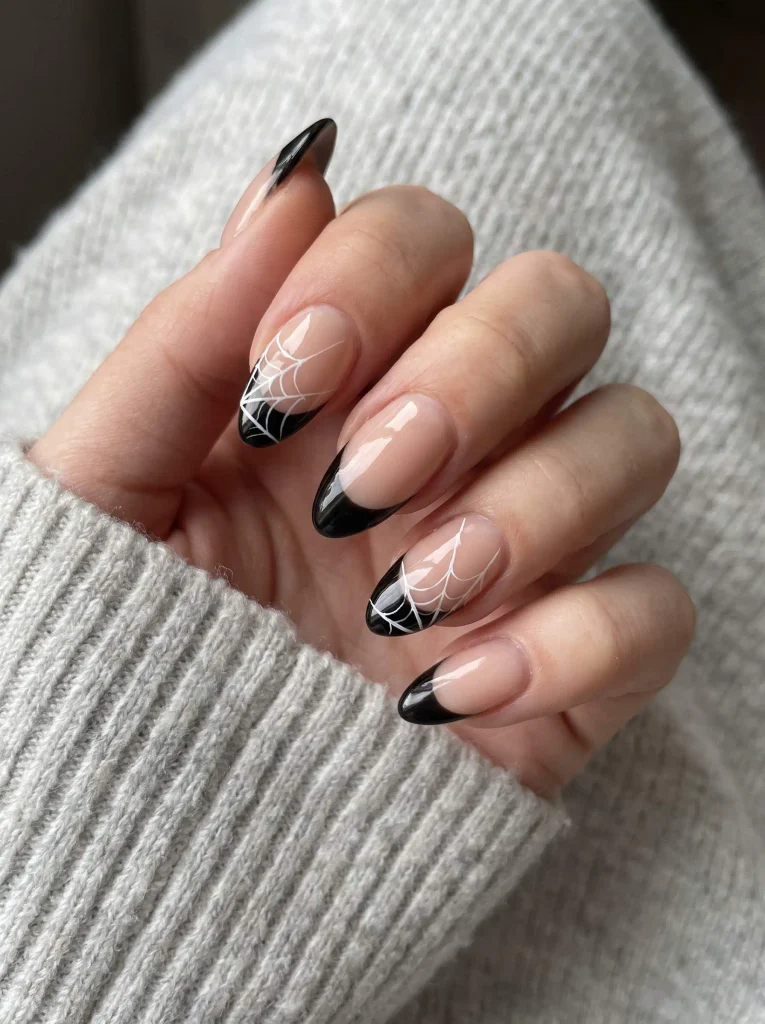 Spiderweb French tip almond nails