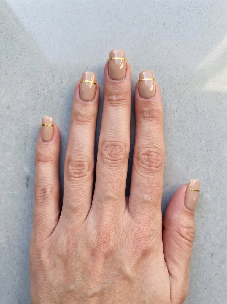 Square Nude Gold Wedding Bridal Nails